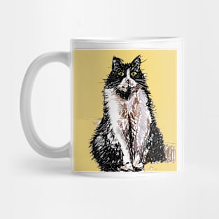 Tuxedo Cat Cute Drawing - on Yellow Mug